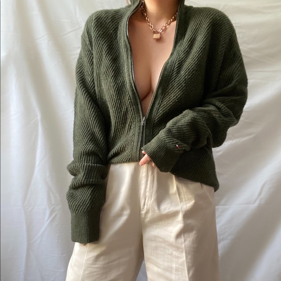 TOMMY HILFIGER Lambswool blend Zip Up Sweater L - Picture 3 of 4